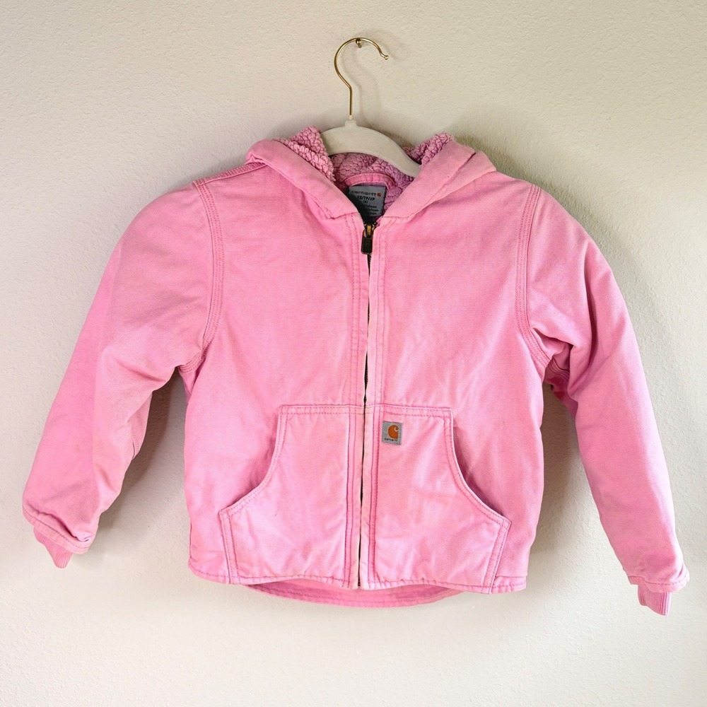 Carhartt Girls Pink Canvas Insulated Jacket Hooded XS
